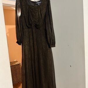 Chic Black Cowl Neck Gown with Ruched Bishop Sleeves